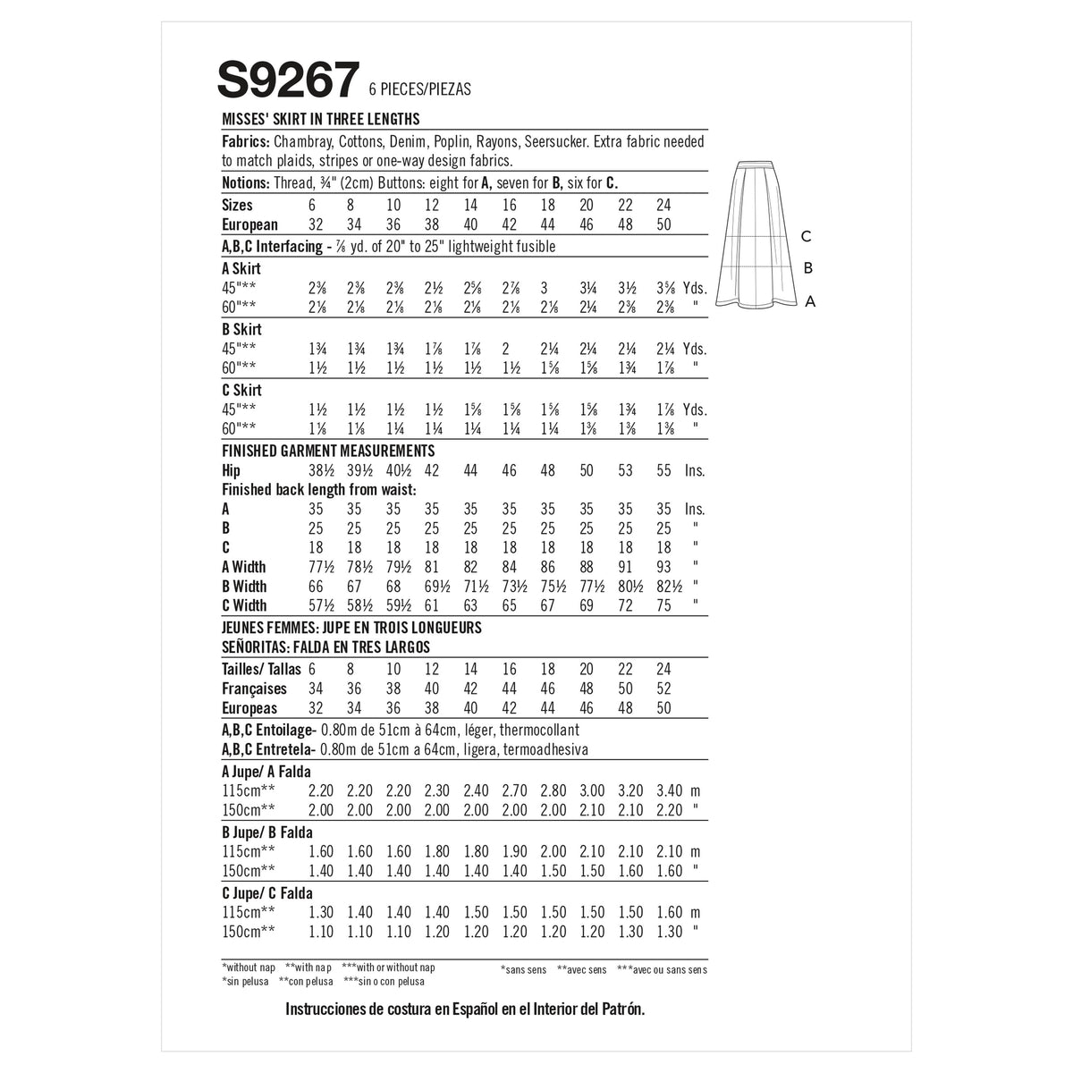 Simplicity Sewing Pattern S9267 Misses' Skirt In Three Lengths