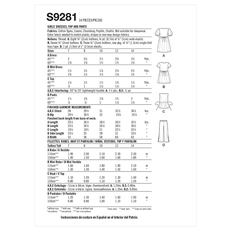 Simplicity Sewing Pattern S9281 Girls' Dresses, Top & Pants