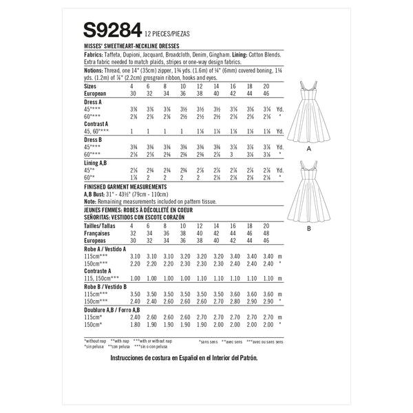 Simplicity Sewing Pattern S9284 Misses' Sweetheart-Neckline Dresses