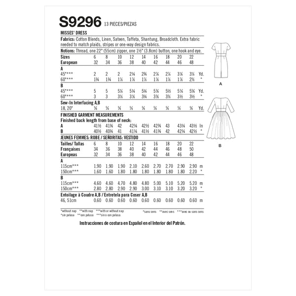 Simplicity Sewing Pattern S9296 Misses' Dress