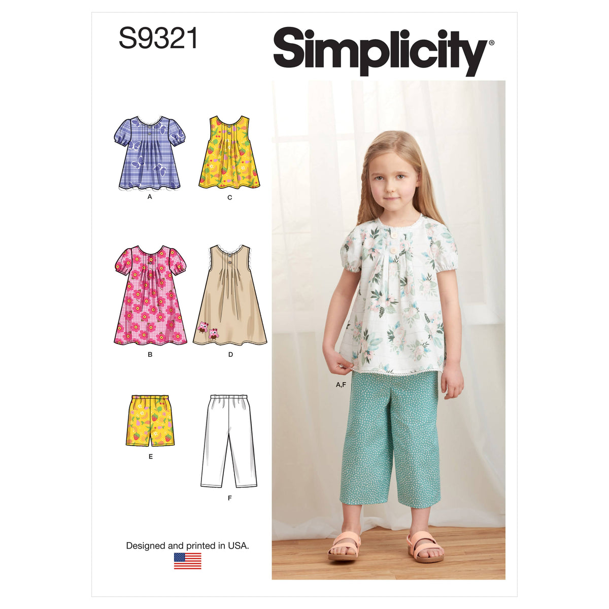 Simplicity Sewing Pattern S9321 Children's Tucked Tops, Dresses, Shorts and Pants