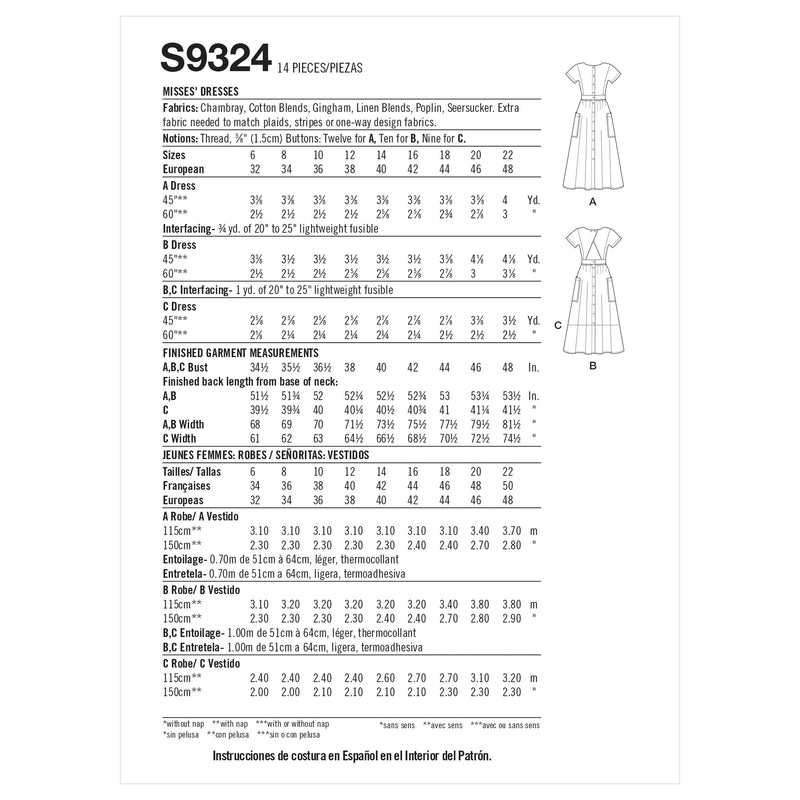Simplicity Sewing Pattern S9324 Misses' Dresses