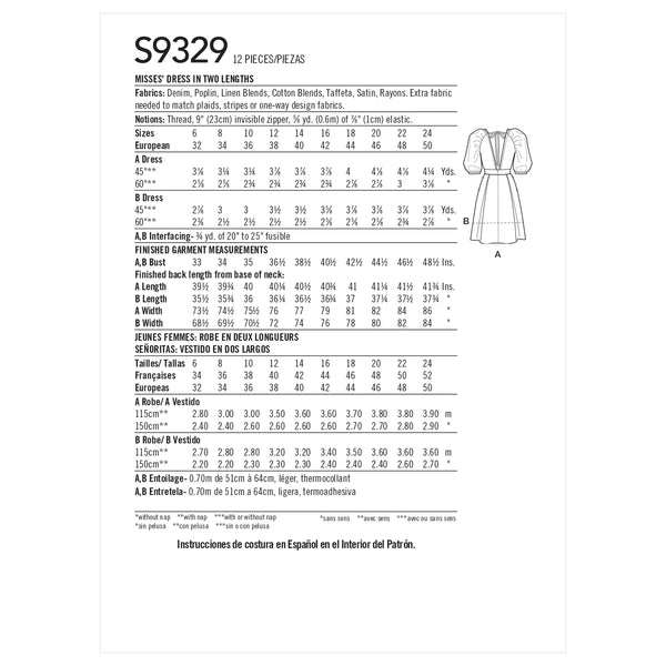 Simplicity Sewing Pattern S9329 Misses' Dress in Two Lengths