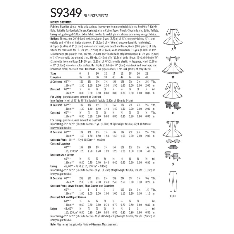 Simplicity Sewing Pattern S9349 Misses' Costumes