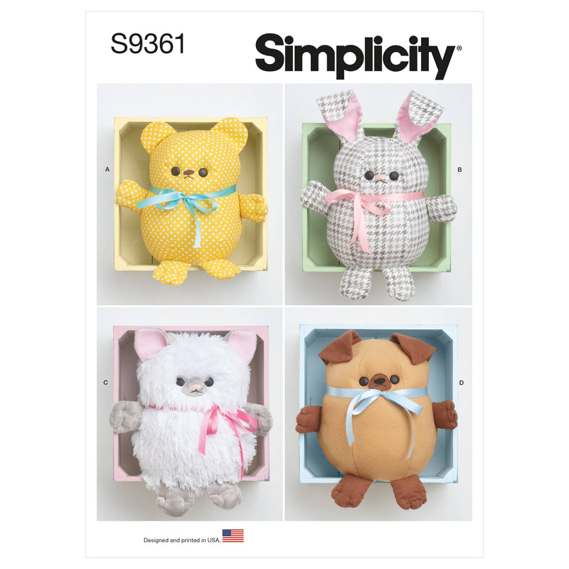 Simplicity Sewing Pattern S9361 Plush Bear, Bunny, Kitten and Pup