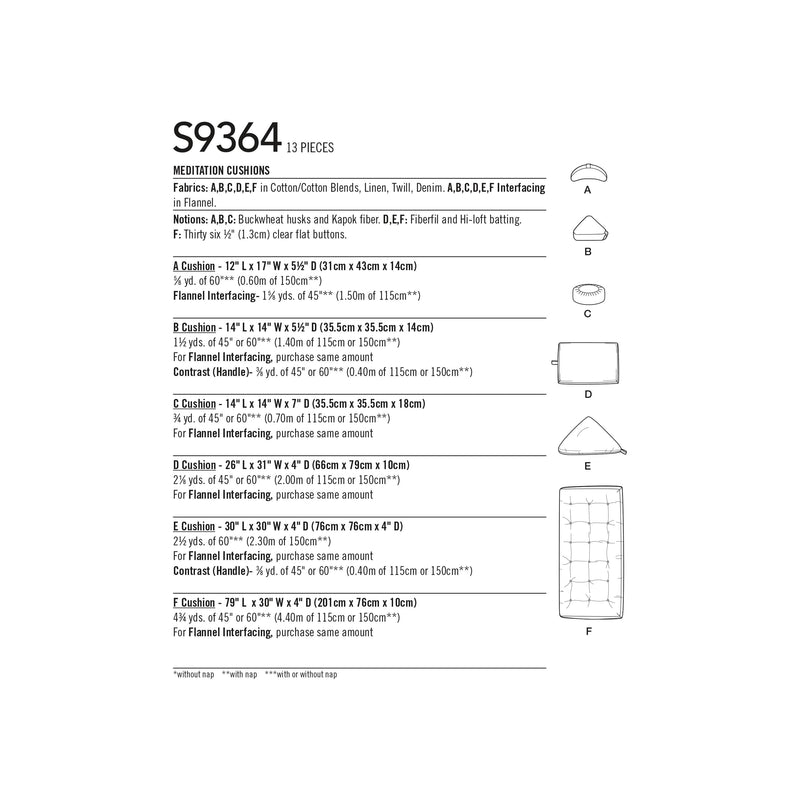 Simplicity Sewing Pattern S9364 Meditation Cushions