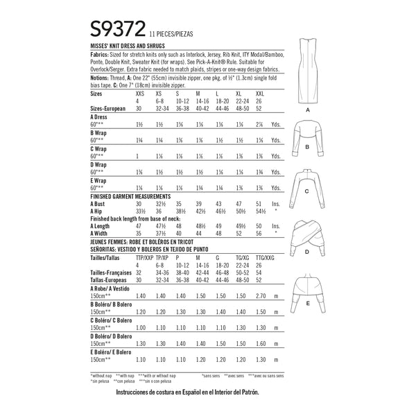 Simplicity Sewing Pattern S9372 Misses' Knit Dress and Shrugs