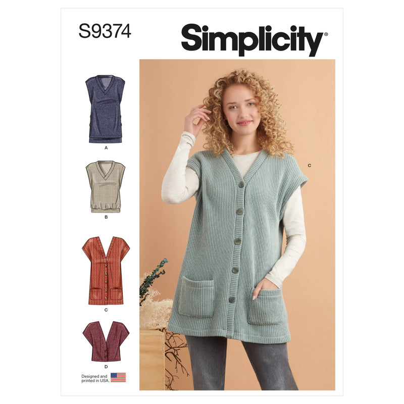 Simplicity Sewing Pattern S9374 Misses' Knit Vests