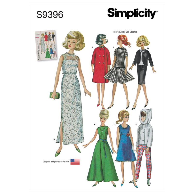 Simplicity Sewing Pattern S9396 Vintage Doll Clothes for 11-1/2" Doll