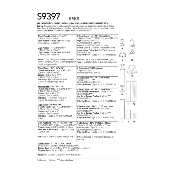 Simplicity Sewing Pattern S9397 Autumn Table Accessories