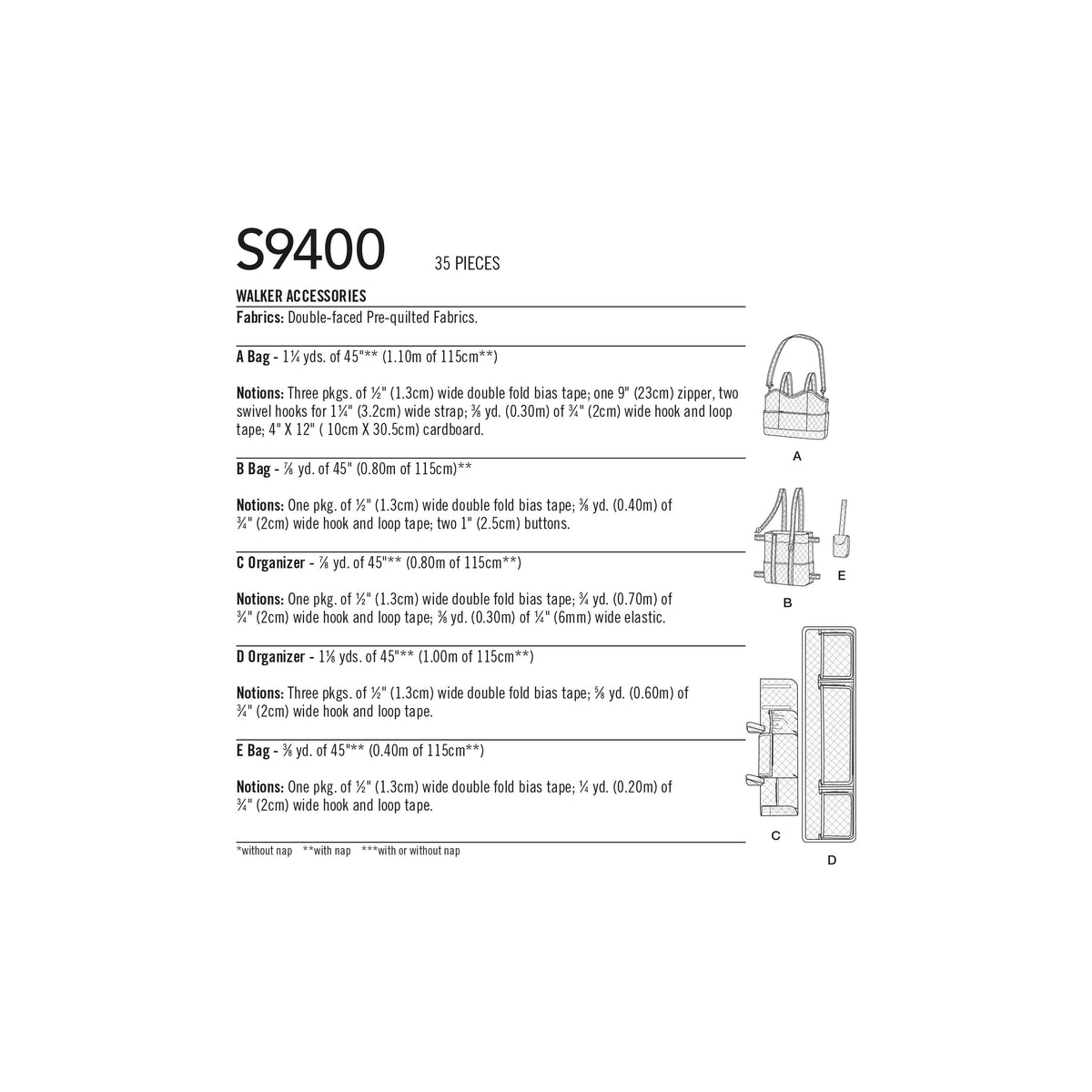 Simplicity Sewing Pattern S9400 Walker Accessories, Bag and Organizer