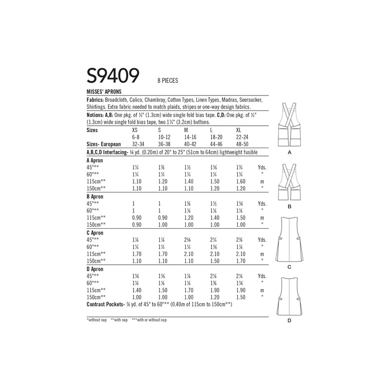 Simplicity Sewing Pattern S9409 Misses' Aprons