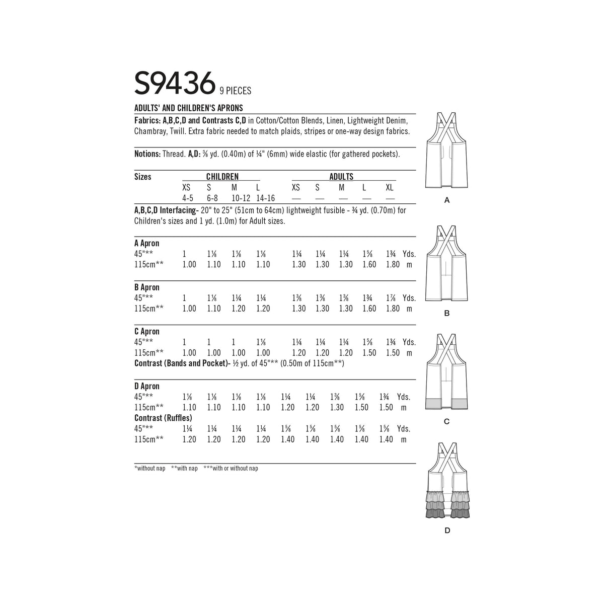 Simplicity Sewing Pattern S9436 Adults' and Children's Aprons