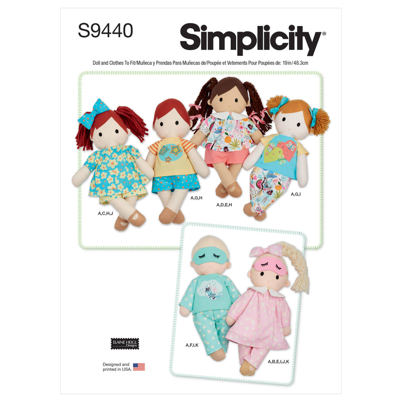 Simplicity Sewing Pattern S9440 Plush Dolls with Clothes