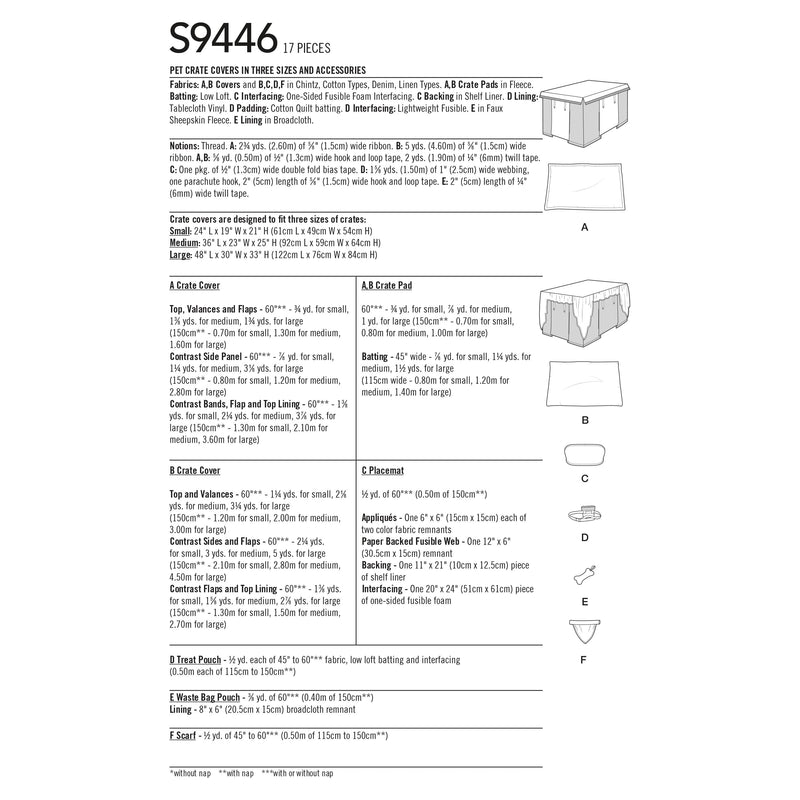Simplicity Sewing Pattern S9446 Pet Crate Covers in Three Sizes and Accessories