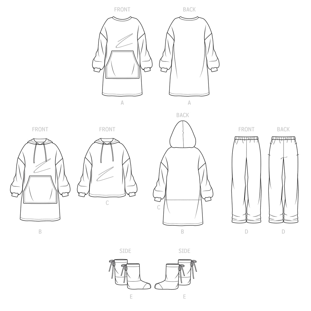 Simplicity Sewing Pattern S9456 Unisex Oversized Hoodies, Pants and Booties