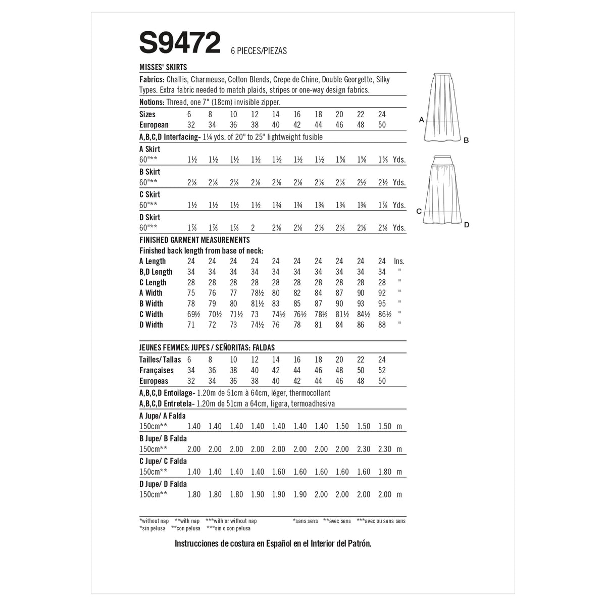Simplicity Sewing Pattern S9472 Misses' Skirts