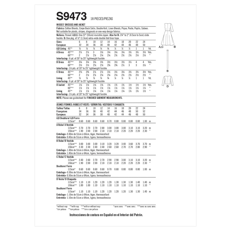 Simplicity Sewing Pattern S9473 Misses' Dresses and Jacket