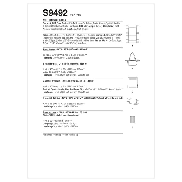 Simplicity Sewing Pattern S9492 Wheelchair Accessories