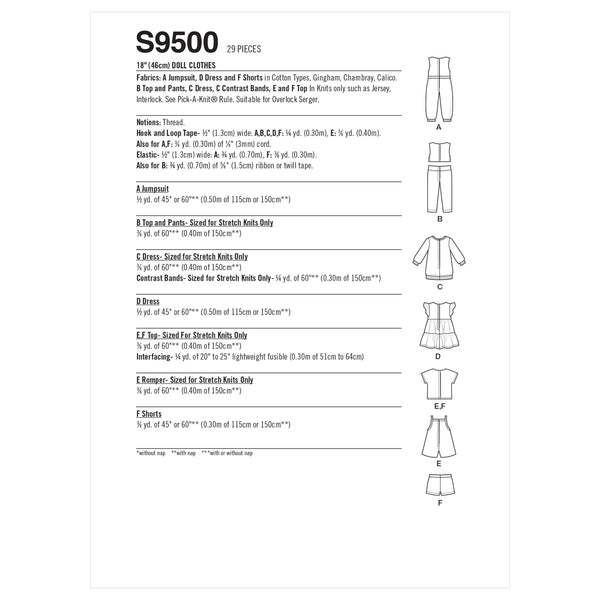 Simplicity Sewing Pattern S9500 18" Doll Clothes