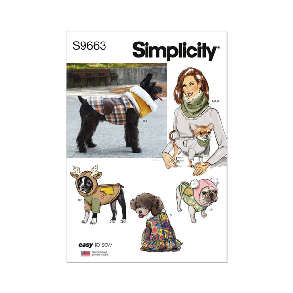 Simplicity Pet Coats with Optional Hoods and Cowls in Sizes S-M-L and Adult Cowl Sewing Pattern S9663A