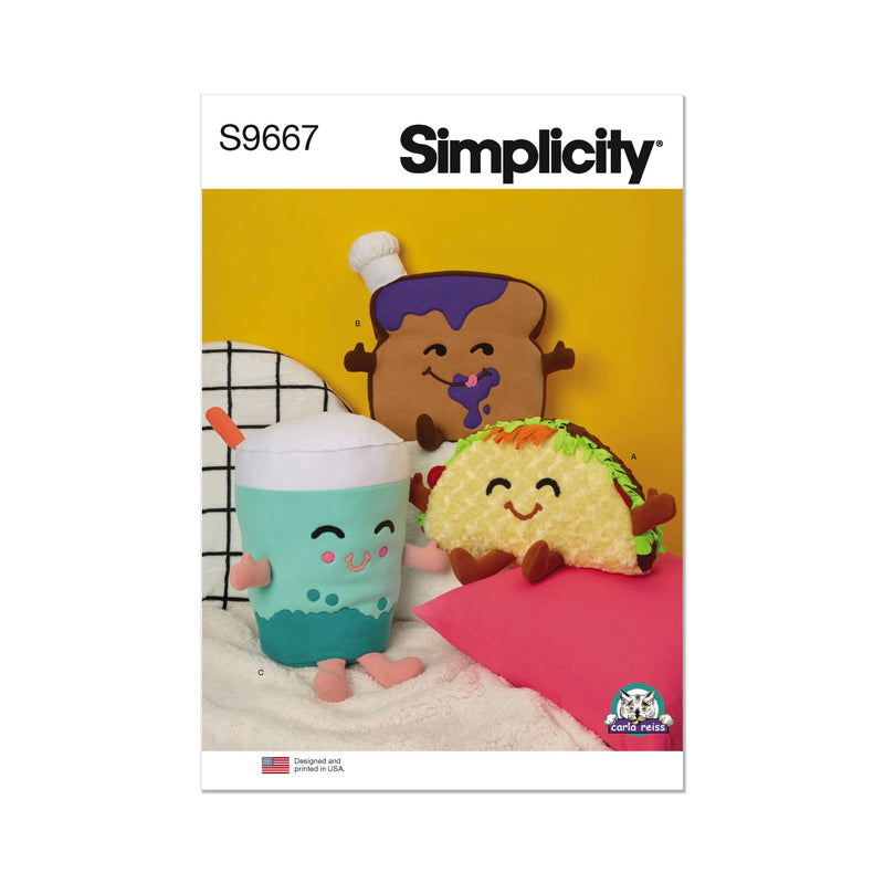 Simplicity Plush Taco, Toast and Bubble Tea by Carla Reiss Sewing Pattern S9667OS