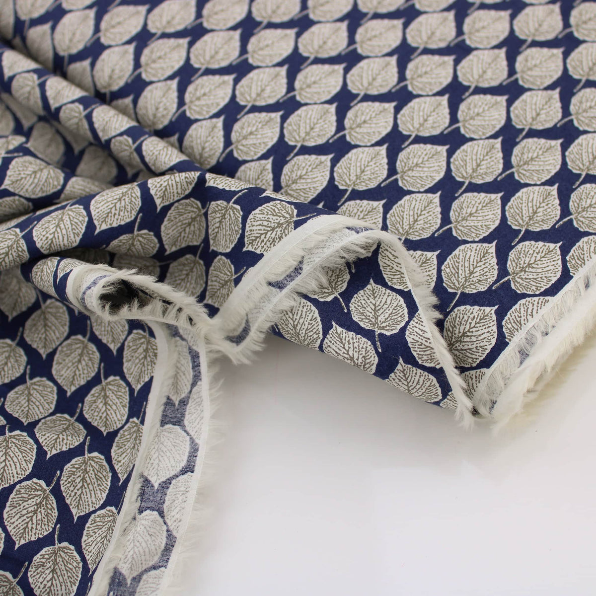 Sophie Leaf Dance Pima Cotton Lawn Leaf pattern silky english quilting floral dressmaking soft woven drape lightweight silky fabric material woven Navy