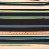 Stripe Blues and Beige Viscose Jersey Stretch knit printed stipes lines women dressmaking warm knitted fabric material Blue