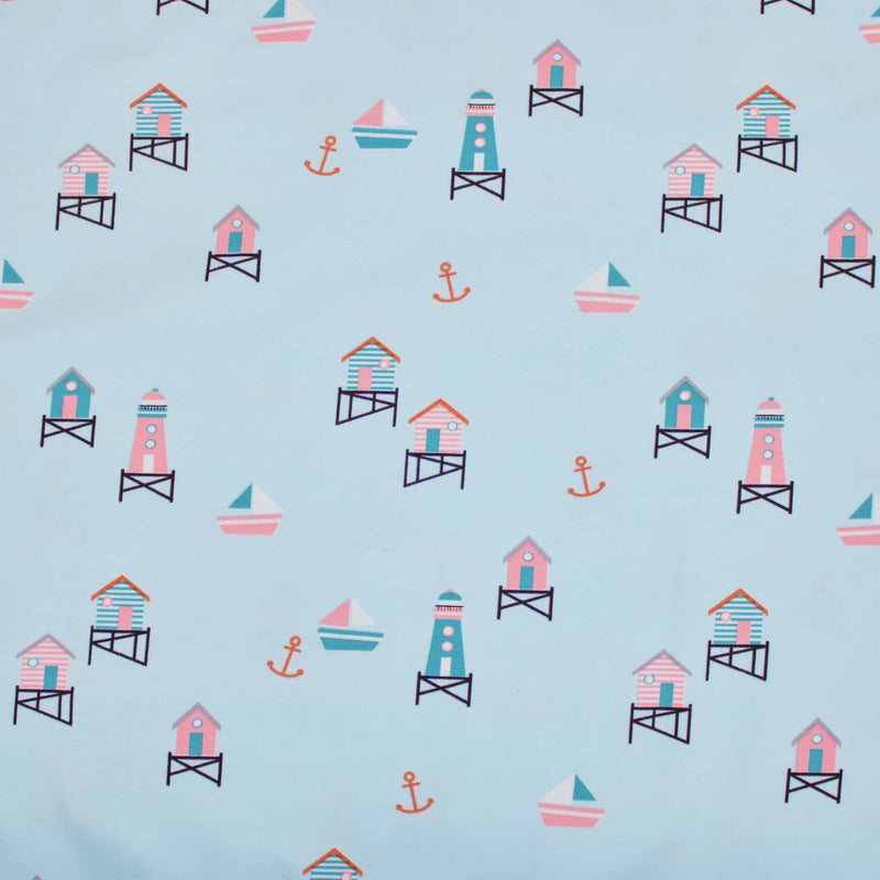 Summer Party Stretch Cotton Jersey Fabric Dressmaking Girls Boys Children Childrenswear OEKO TEX soft pattern print beach sunny spring summer material Beach houses