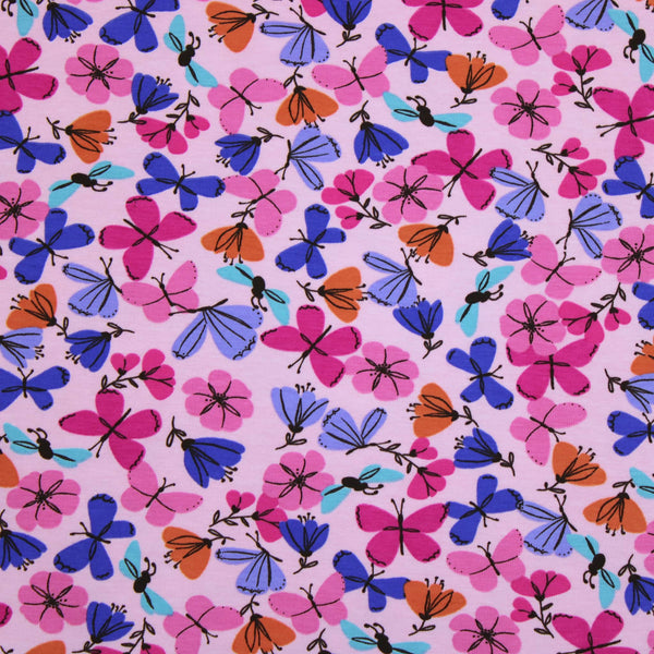 Summer Party Stretch Cotton Jersey Fabric Dressmaking Girls Boys Children Childrenswear OEKO TEX soft pattern print sewing butterflies material Pink Butterflies