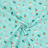 Summer Party Stretch Cotton Jersey Fabric Dressmaking Girls Boys Children Childrenswear OEKO TEX soft pattern print sewing sea beach boats ships material Yachts and Boats