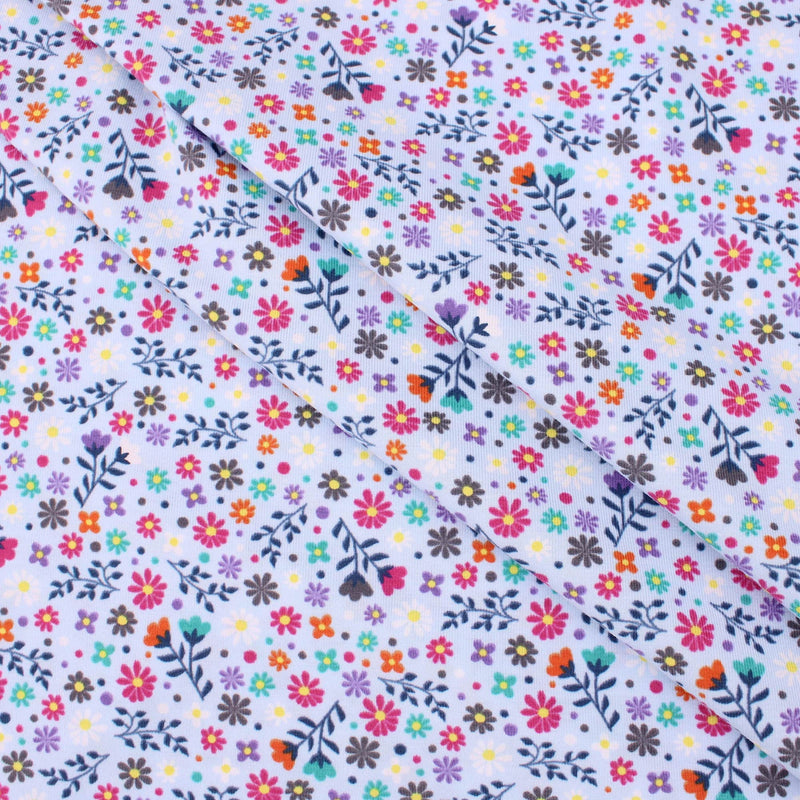 floral print cotton jersey stretch soft fabric Blue