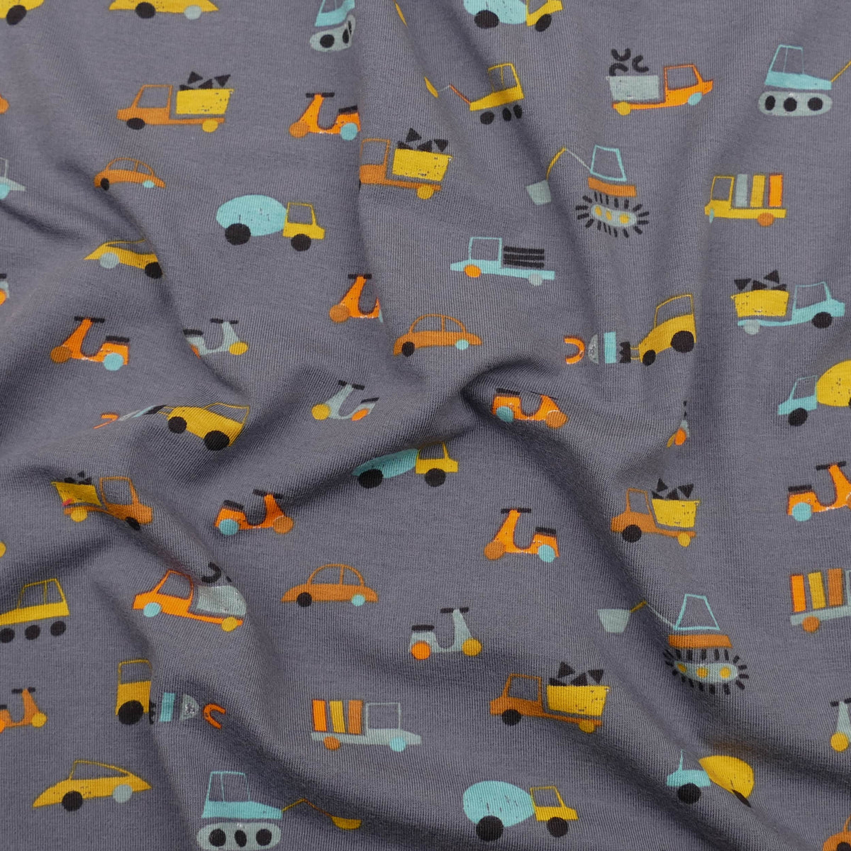 soft stretch organic cotton jersey kids children fabric Traffic Anthracite