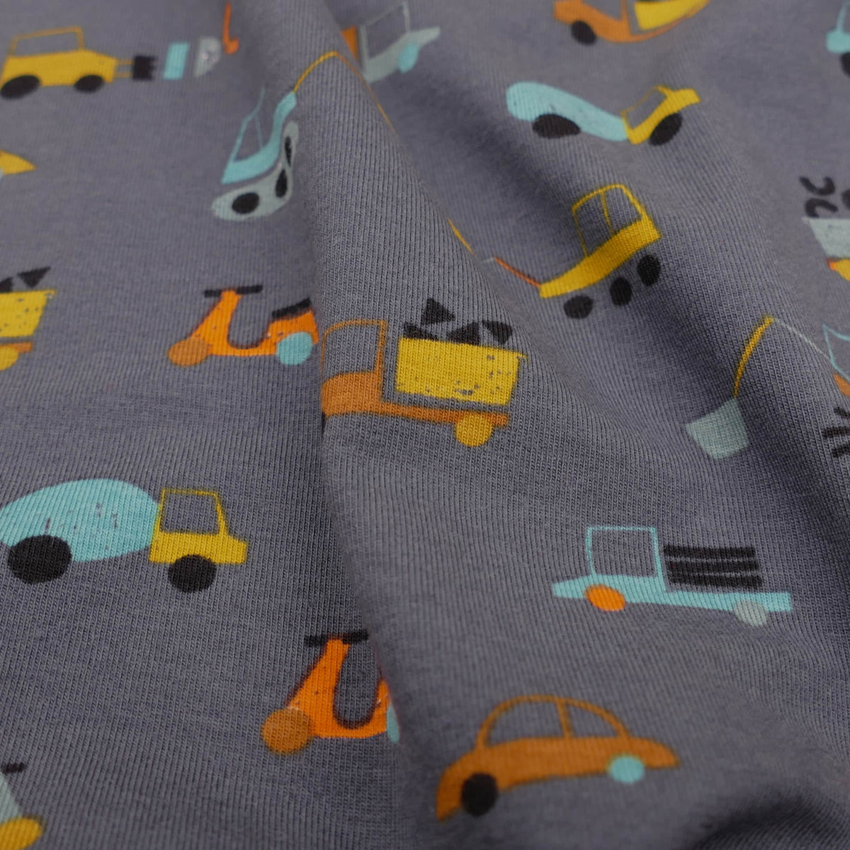 soft stretch organic cotton jersey kids children fabric Traffic Anthracite