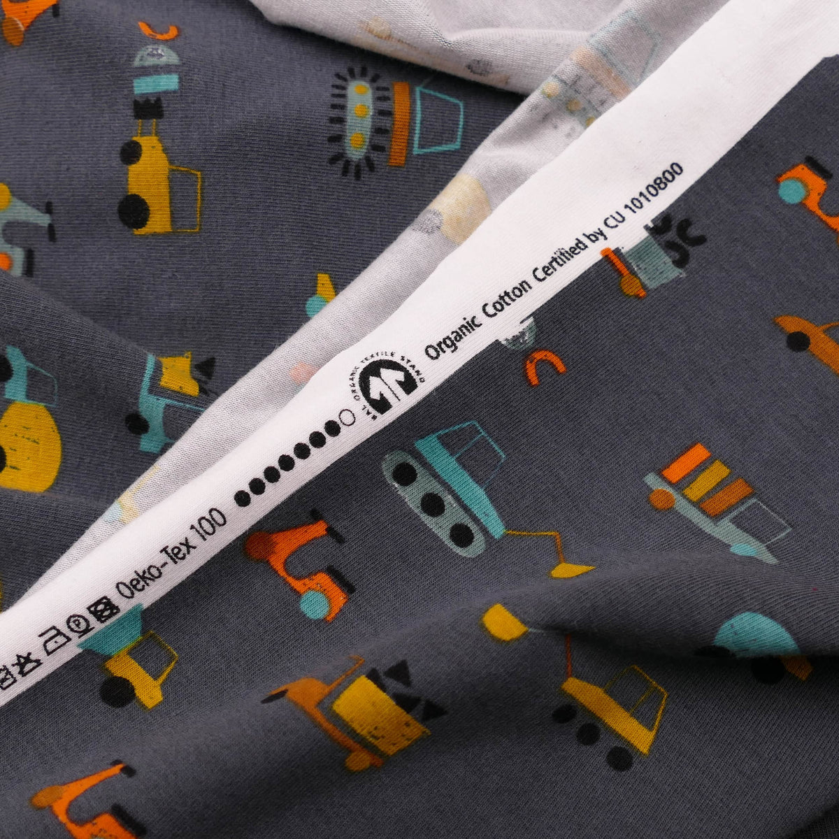 soft stretch organic cotton jersey kids children fabric Traffic Anthracite