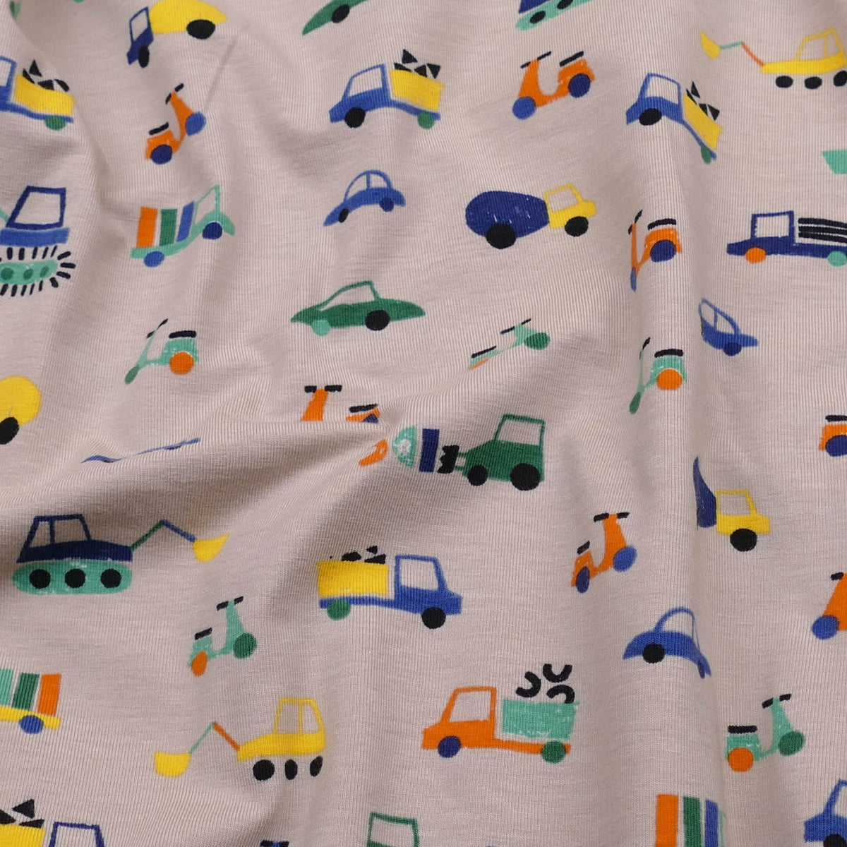 soft stretch organic cotton jersey kids children fabric Traffic Sand