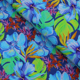 Tropical Flower Bloom Cotton Jersey Print Dressmaking Fabric Material Kids OEKO TEX Jersey Stretch spandex Nightwear Pyjamas floral women Knit soft Summer Blue