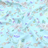 Vintage Florals on Viscose Challis Pattern Dressmaking Fabric Rayon Soft Silky Material Lawn Print Women Ladies Drape Aqua