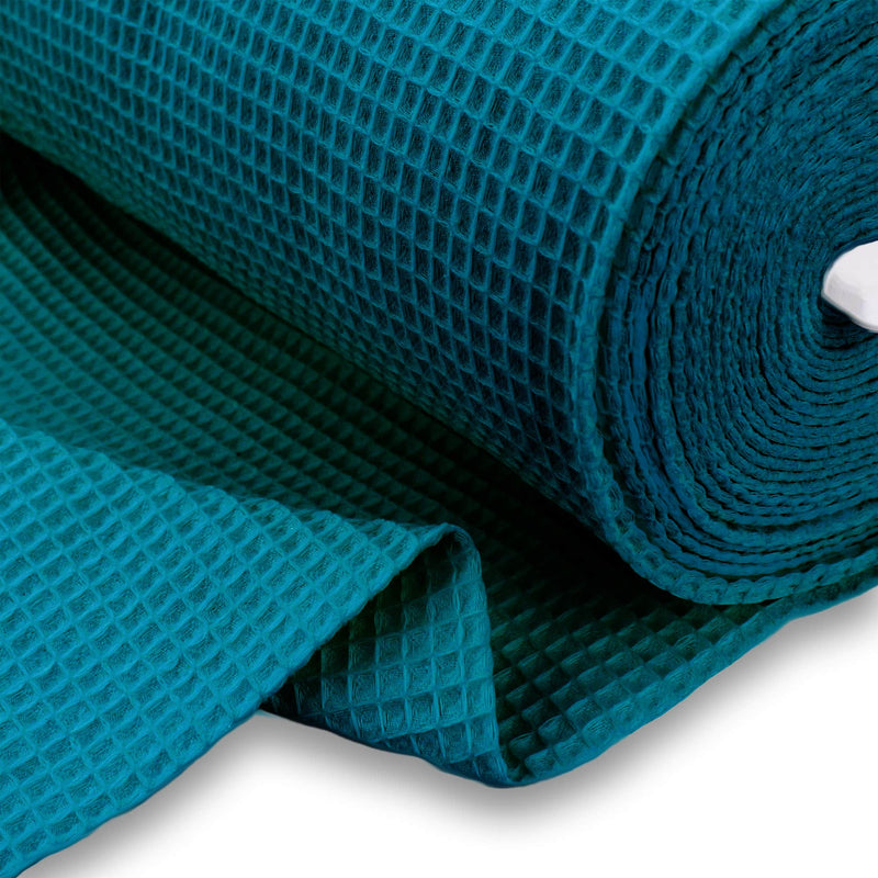 soft towelling woven cotton waffle fabric  Teal