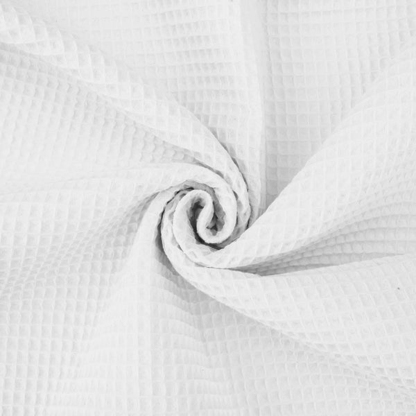 soft towelling woven cotton waffle fabric White