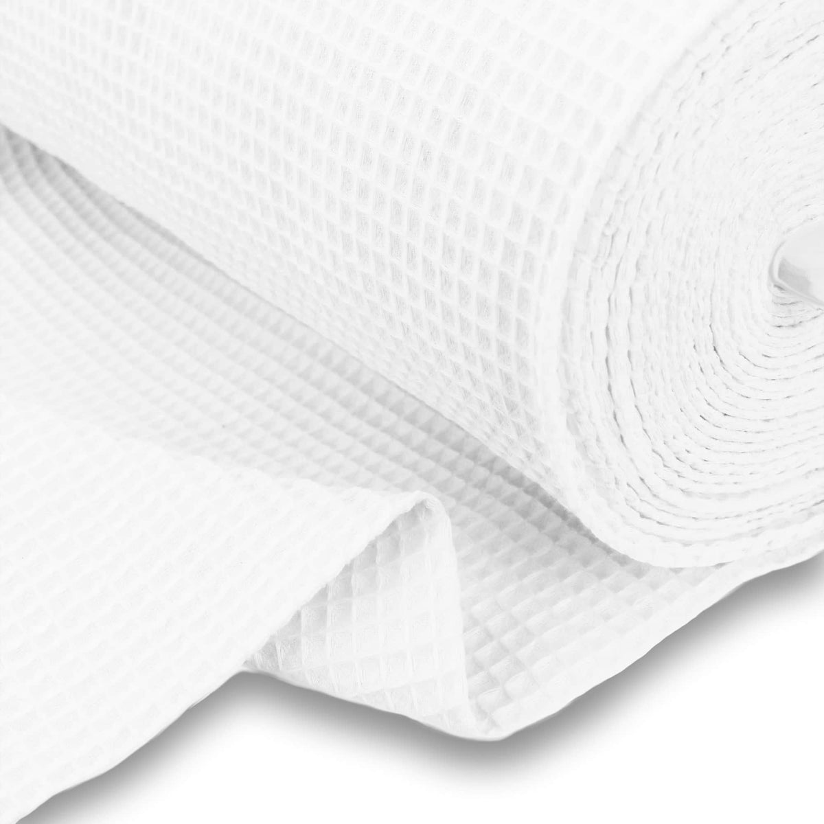 soft towelling woven cotton waffle fabric White