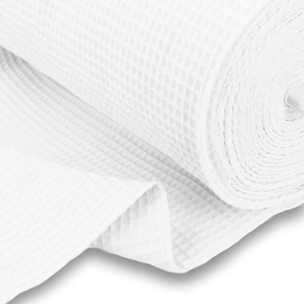 soft towelling woven cotton waffle fabric White