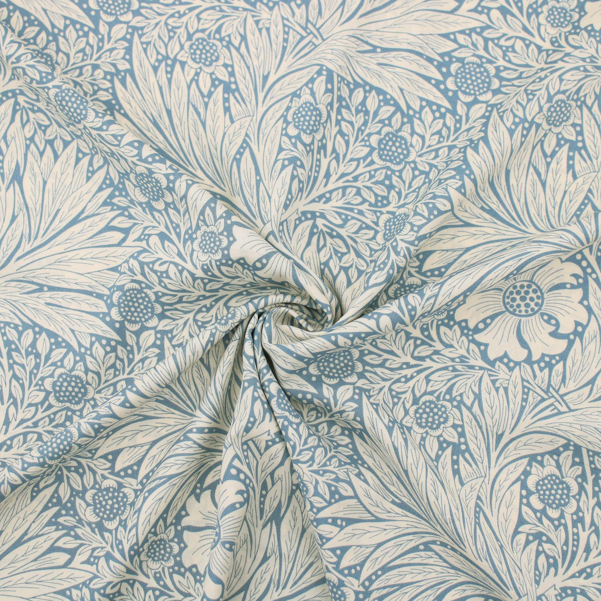William Morris Marigold Viscose Challis Dressmaking Fabric material soft woven drape pattern designer flowers floral rayon leaf women Powder Blue