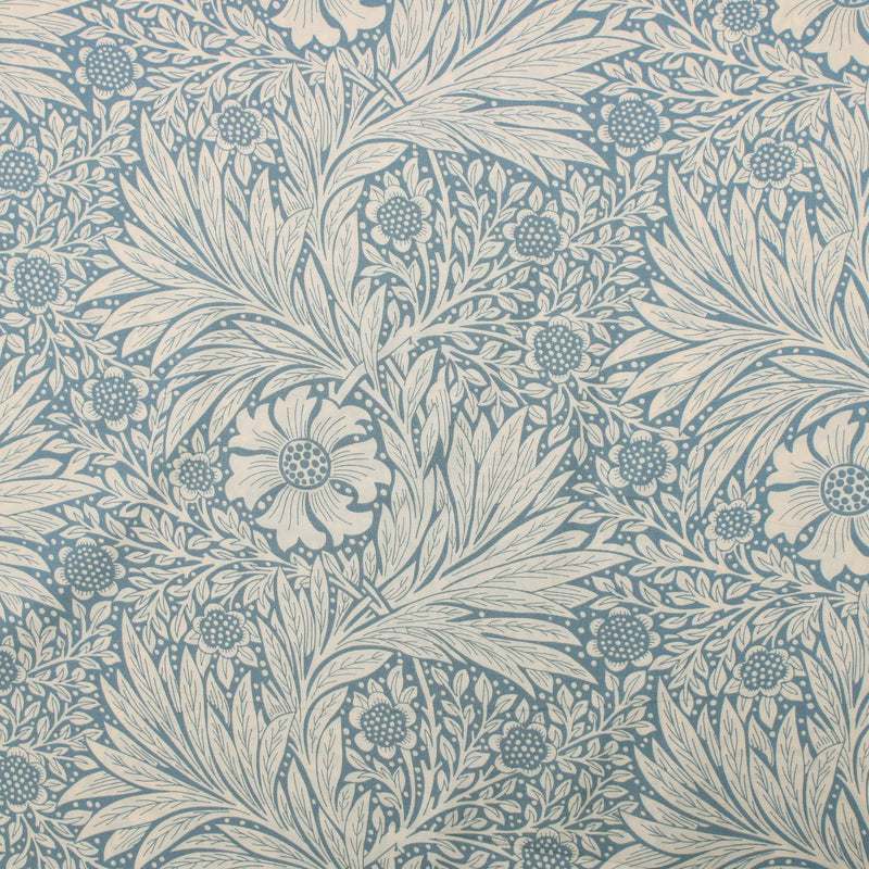 William Morris Marigold Viscose Challis Dressmaking Fabric material soft woven drape pattern designer flowers floral rayon leaf women Powder Blue