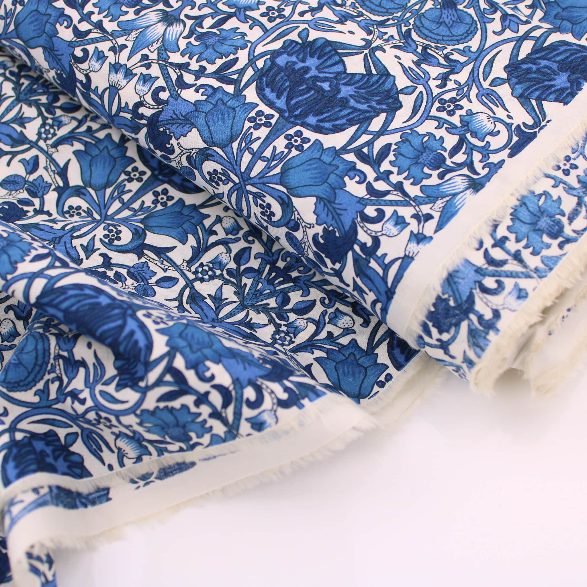 William Morris Lodden Lily Pima Cotton Lawn Royal Navy Lullabee Fabrics