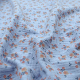 organic 100% cotton double gauze in winterberry floral print Sky Blue