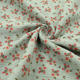 organic 100% cotton double gauze in winterberry floral print Spearmint